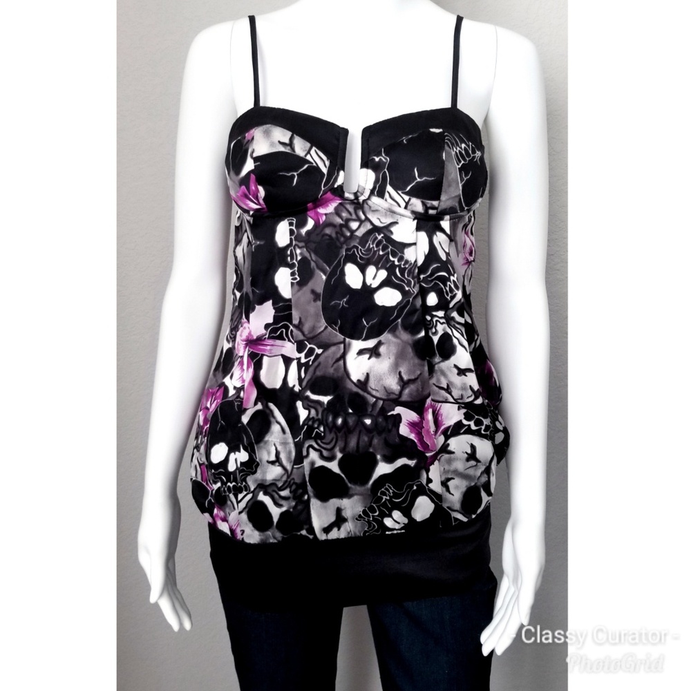 Stella & Jamie skull floral satiny cami blouse